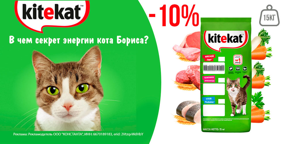 Акция на сухой корм для кошек KITEKAT! Скидка 10%!