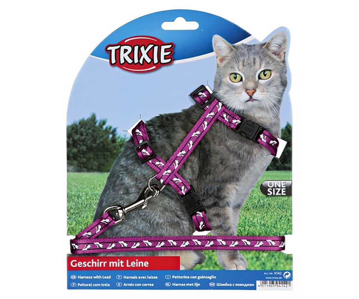 Шлейка Для Кошек с Поводком Trixie (Трикси) 1,2м 35-45см*1см*1,2м Нейлон с Рисунком 4142