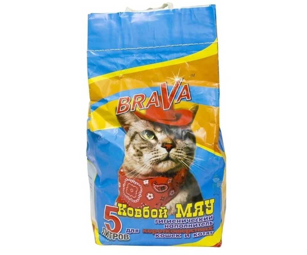 Наполнитель Для Кошачьего Туалета BRAVA (Брава) Ковбой Мяу Для Короткошерстных Кошек и Котят Минеральный Впитывающий 5л