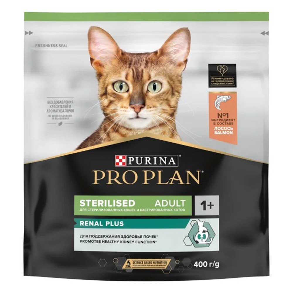 Сухой Корм Pro Plan (ПроПлан) Для Кастрированных Котов и Стерилизованных Кошек Для Поддержания Здоровья Почек Лосось Renal Plus Sterilised 400г