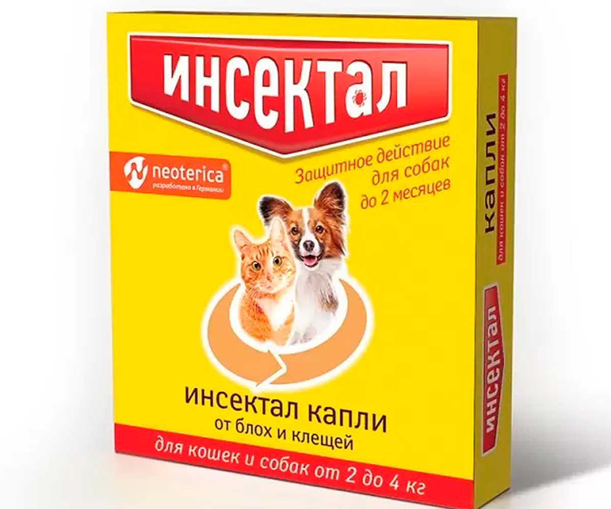 Инсектал Капли От Блох и Клещей Для Кошек и Собак 2-4кг N101