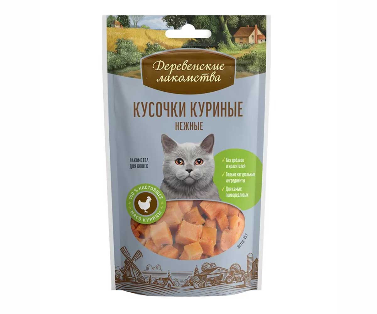 Лакомства Для Кошек Деревенские Лакомства Кусочки Куриные 45г 79711342