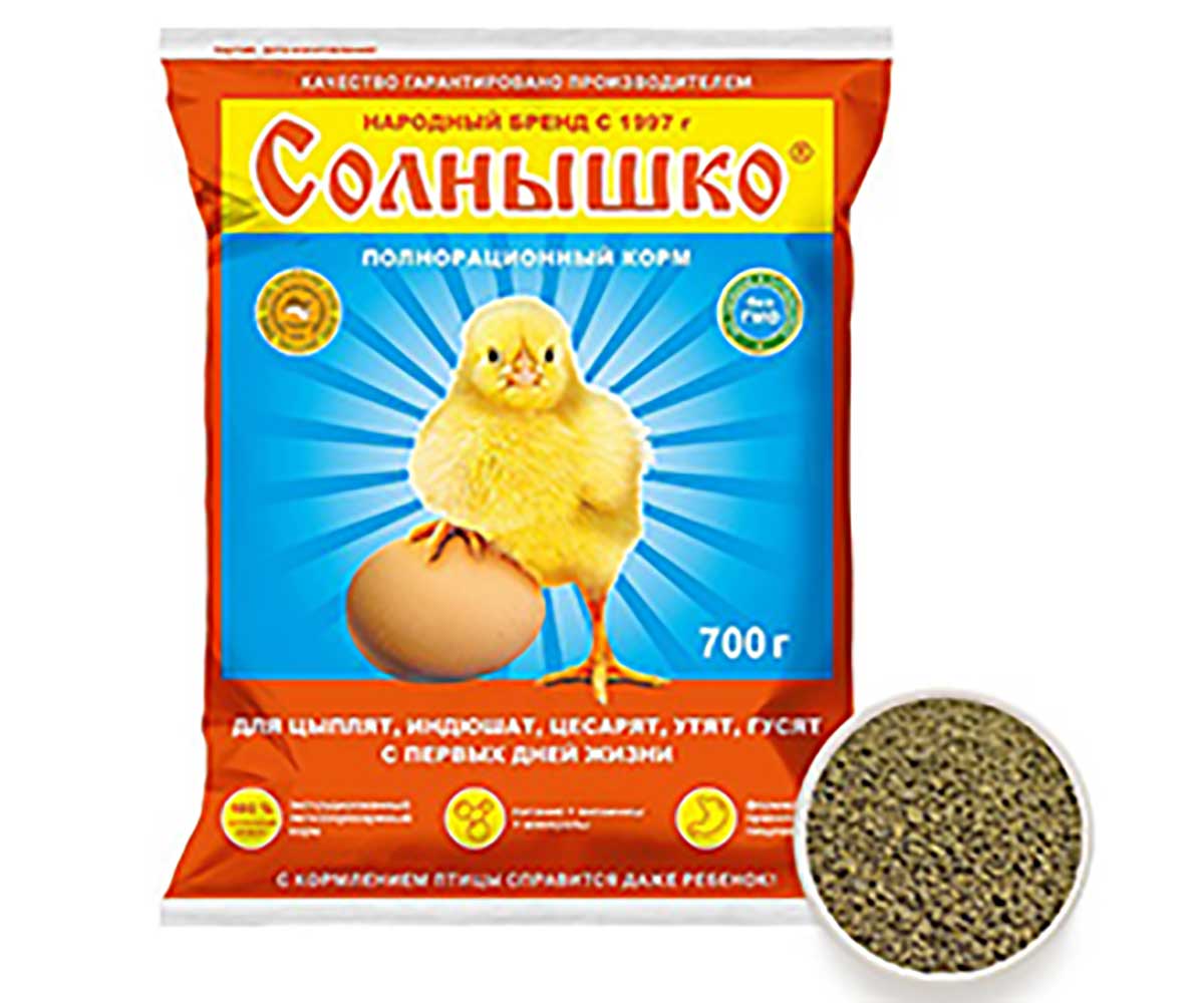 Солнышко Корм Для Цыплят Индюшат Цесарят Утят Гусят с Первых Дней Жизни 700г