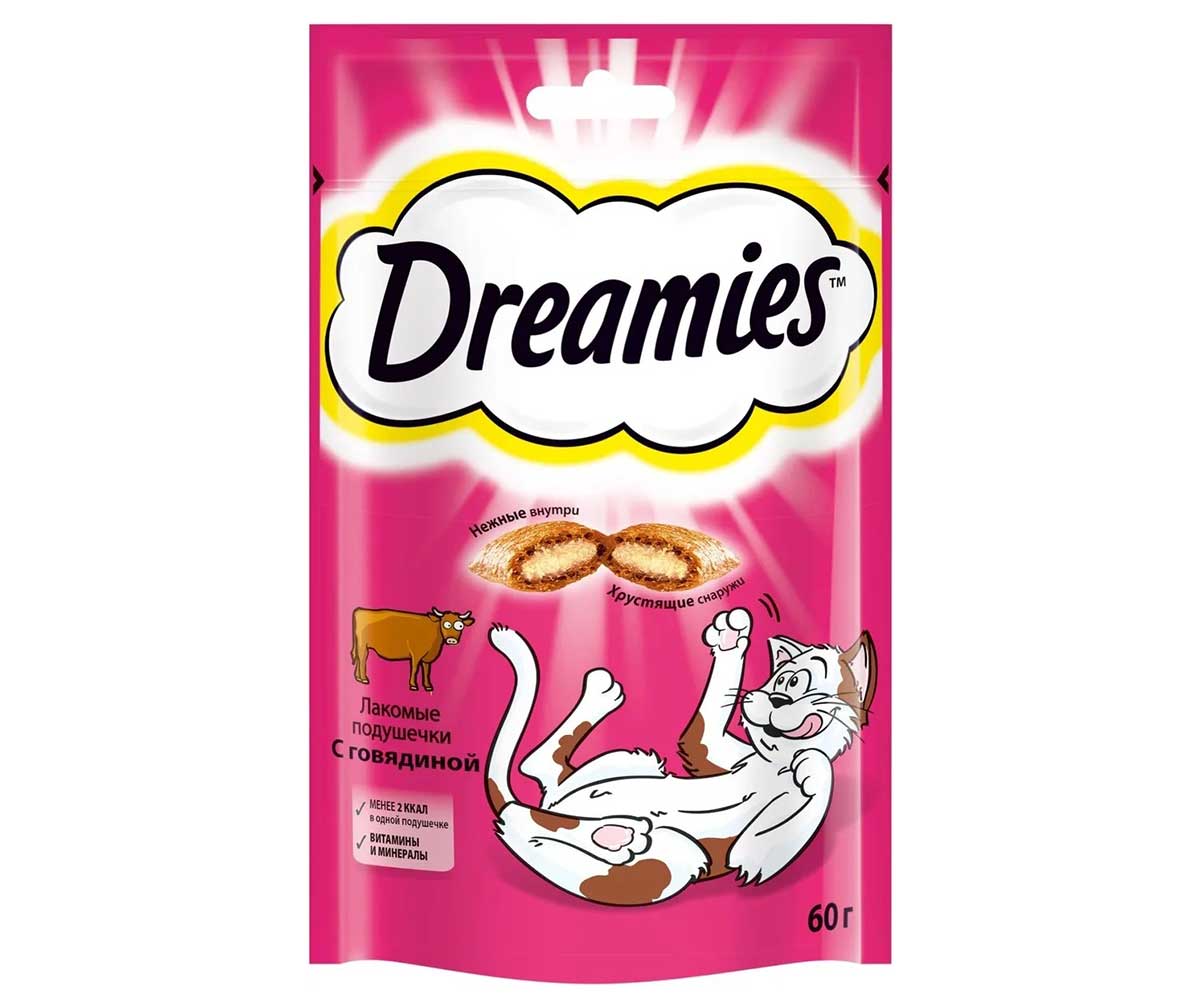 Лакомство Подушечки Dreamies (Дримс) Для Кошек Говядина Cat Treats With Tempting Beef 60г (1*6)
