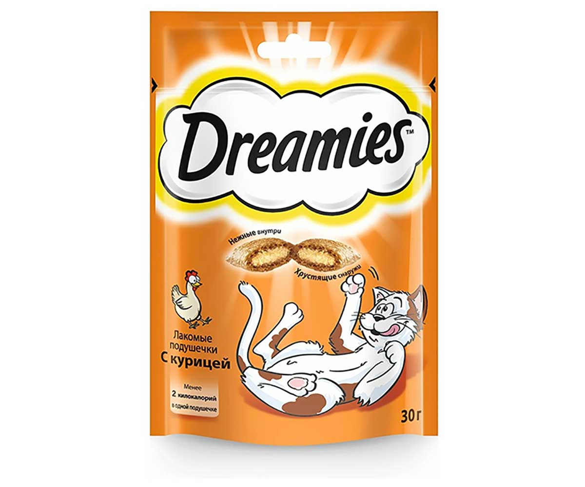 Лакомство Подушечки Dreamies (Дримс) Для Кошек Курица Cat Treats With Tasty Chicken 30г (1*19)
