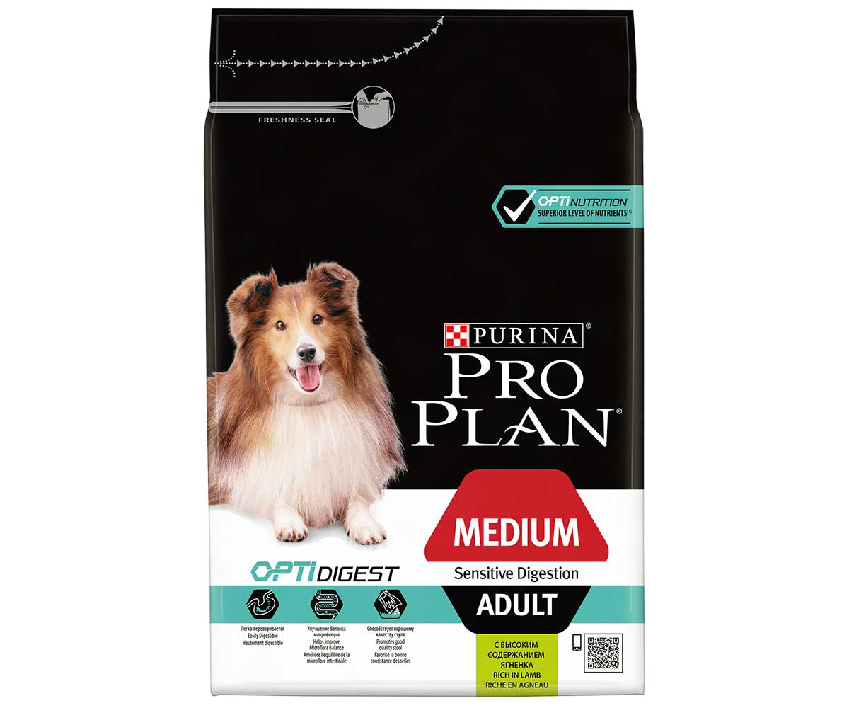 Сухой Корм ProPlan (Проплан) Для Собак Средних Пород с Чувствительным Пищеварением Ягненок и Рис Adult Dog Optidigest Medium Sensitive Digestion 3кг (1*4)