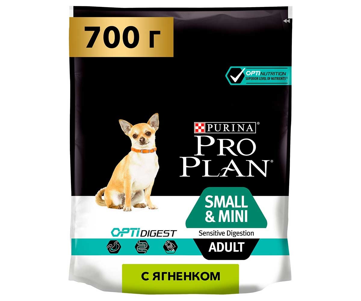 Сухой Корм ProPlan (Проплан) Для Собак Мелких Пород с Чувствительным Пищеварением Ягненок и Рис Adult Dog Optidigest Small & Mini Sensitive Digestion 700г (1*8)