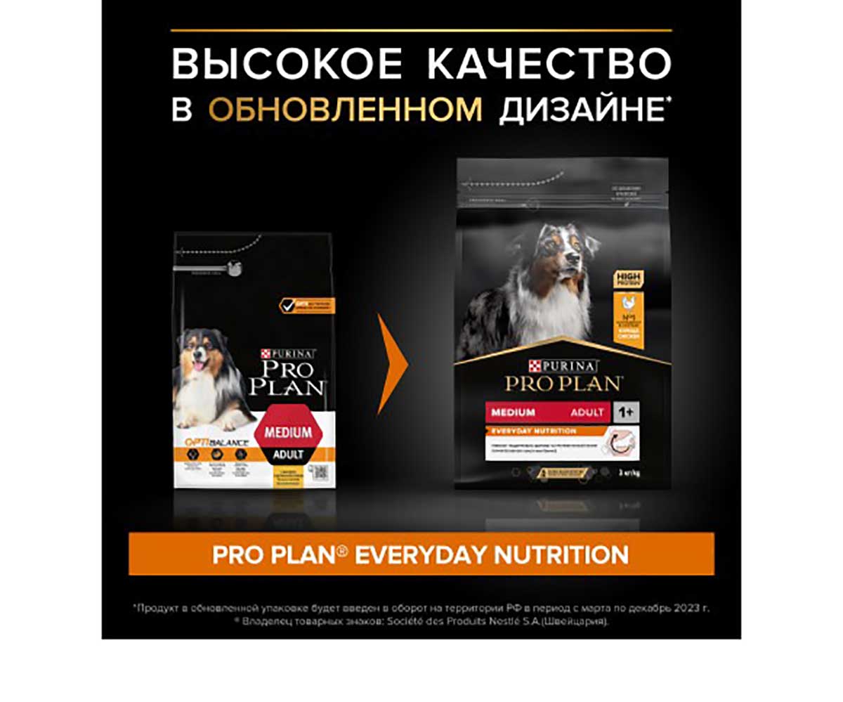 Сухой Корм Pro Plan (Проплан) Для Собак Средних Пород Курица и Рис OPTI Balance Medium Adult Chicken 3кг (1*4)