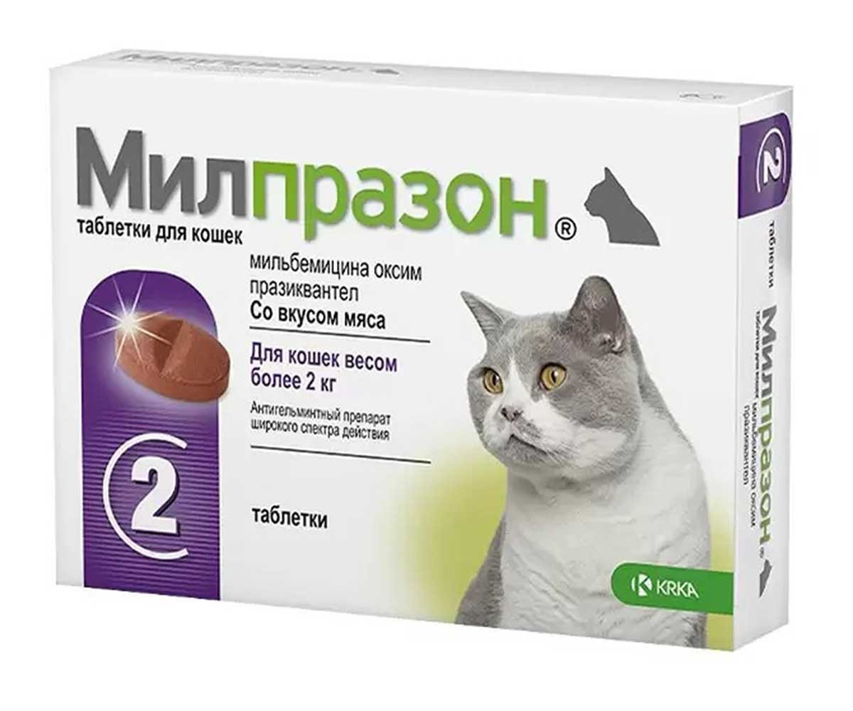 Милпразон Антигельминтик Для Взрослых Кошек Весом Более 2 кг 2*16/40мг
