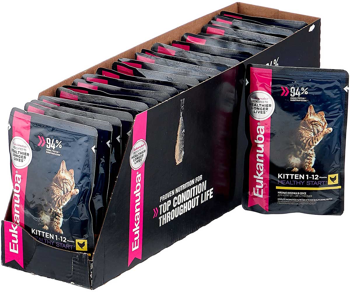 Влажный Корм Eukanuba (Эукануба) Для Котят Курица в Соусе Kitten Healthy Start 85г