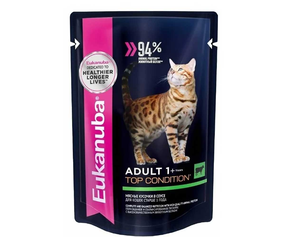 Влажный Корм Eukanuba (Эукануба) Для Кошек Говядина в Соусе Adult Beef 85г