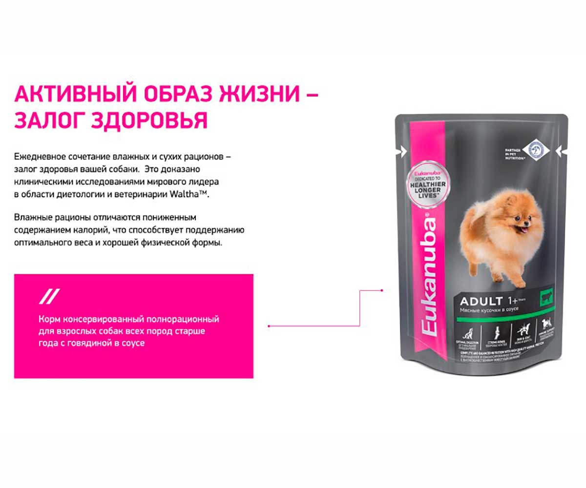 Влажный Корм Eukanuba (Эукануба) Для Собак Всех Пород Говядина в Соусе Adult Beef 100г