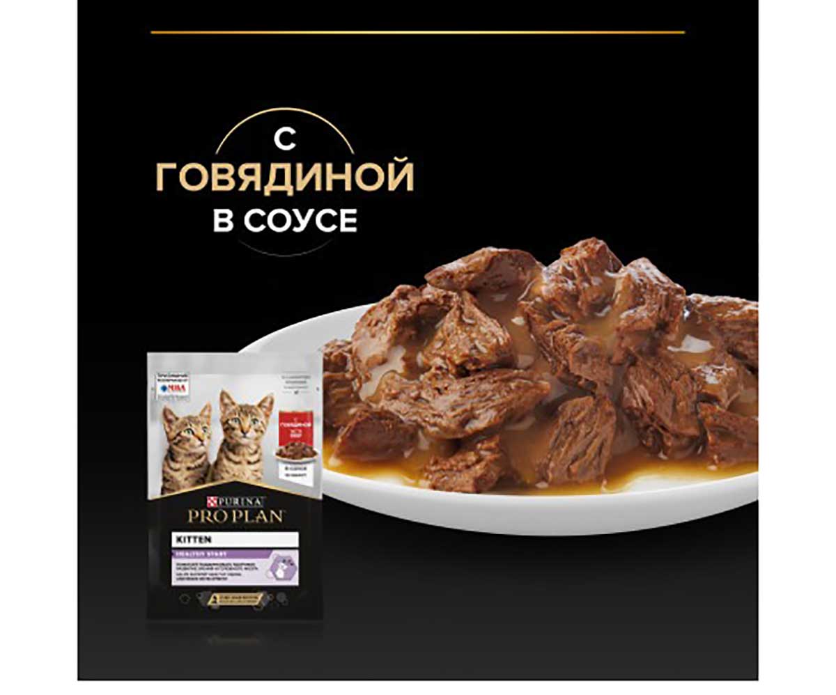 Влажный Корм Pro Plan (ПроПлан) Для Котят Говядина в Соусе Kitten Beef 85г (1*24)
