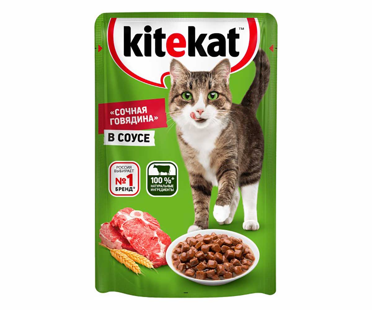 Влажный Корм Kitekat (Китикэт) Для Кошек Сочная Говядина в Соусе 85г (1*24)