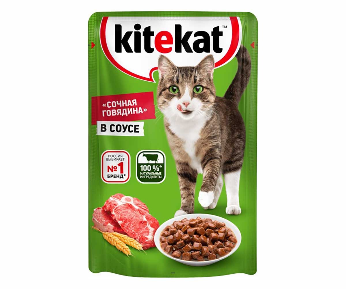 Влажный Корм Kitekat (Китикэт) Для Кошек Сочная Говядина в Соусе 85г (1*24)