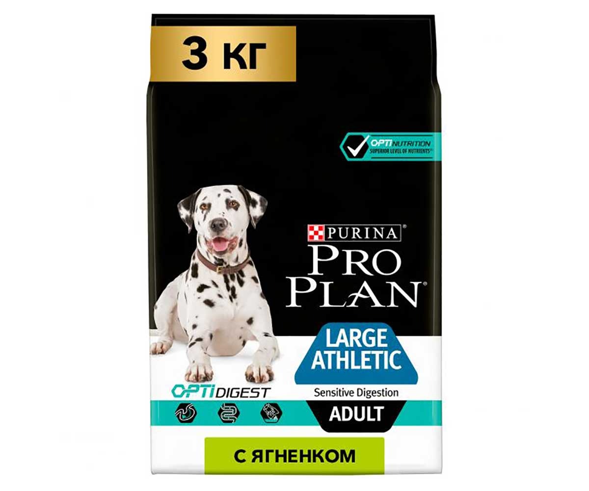 Сухой Корм ProPlan (Проплан) Для Собак Крупных Пород с Атлетическим Телосложением с Чувствительным Пищеварением Ягненок и Рис Adult Dog Optidigest Large Athletic Sensitive Digestion 3кг (1*4)