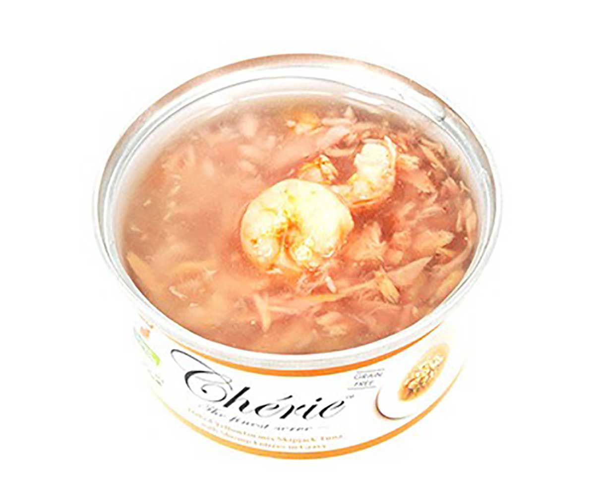 Консервы Pettric (Пэттрик) Cherie Для Кошек Тунец и Креветки в Подливке Yellowfin mix Skipjack Tuna with Shrimp in Gravy 80г