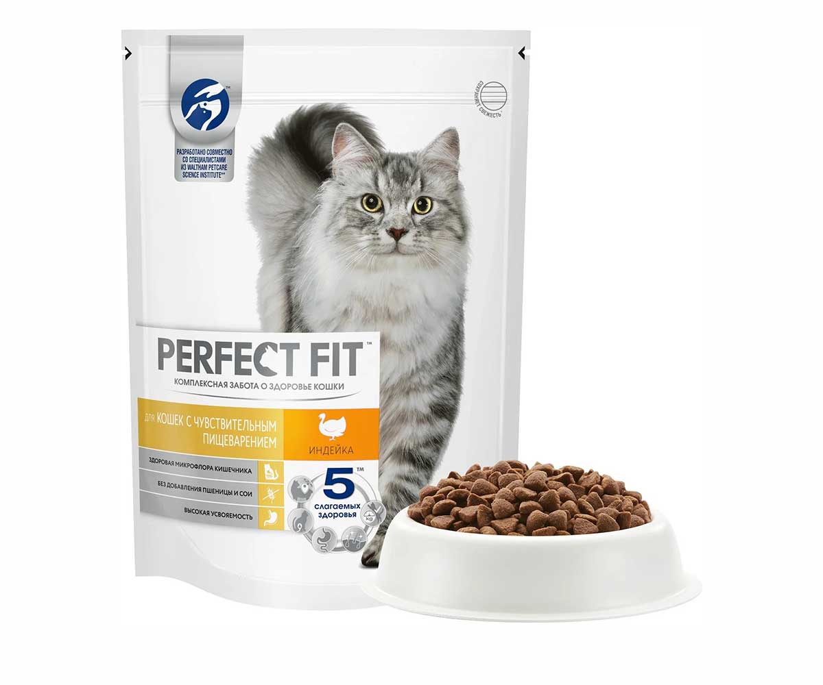 Сухой Корм Perfect Fit (Перфект Фит) Для Кошек с Чувствительным Пищеварением Индейка Sensitive 650г (1*10)