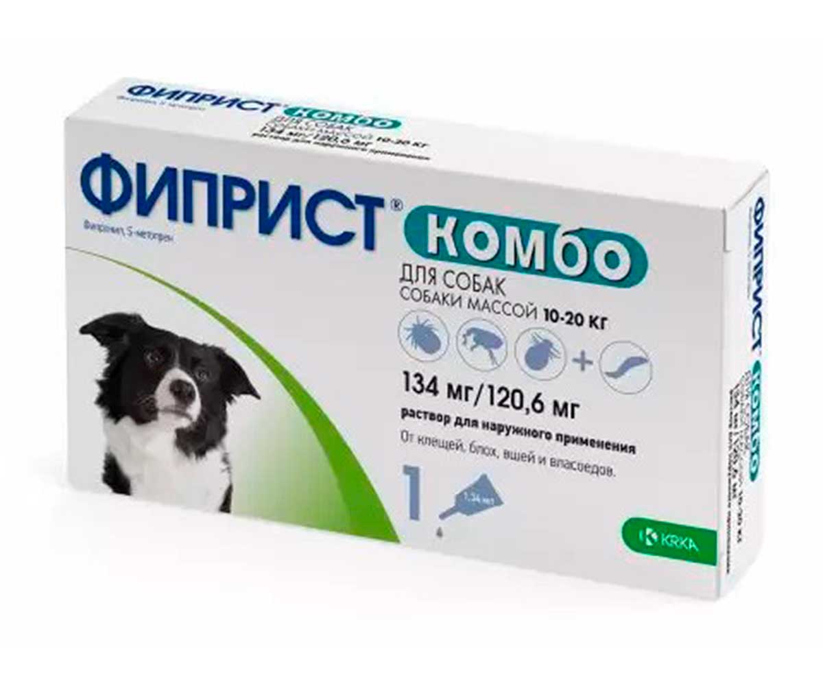 Фиприст Комбо Для Собак 10-20кг Капли От Блох и Клещей 134мг/1,34мл 1шт KRKA