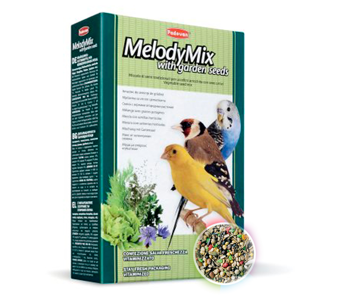 Корм Для Певчих Птиц Padovan (Падован) MelodyMix with Garden Seeds 300г