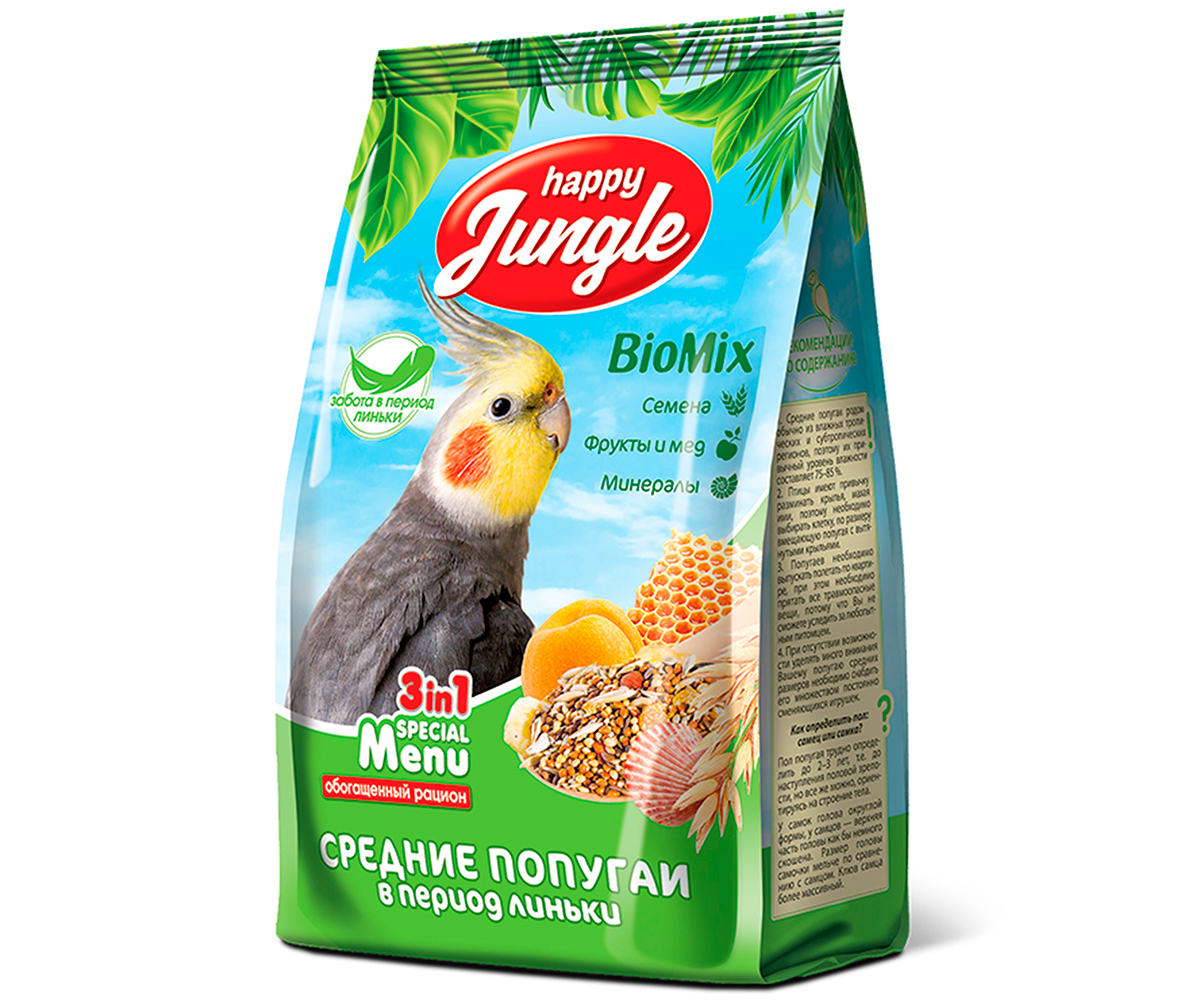 Корм Для Средних Попугаев Happy Jungle При Линьке 500г J105