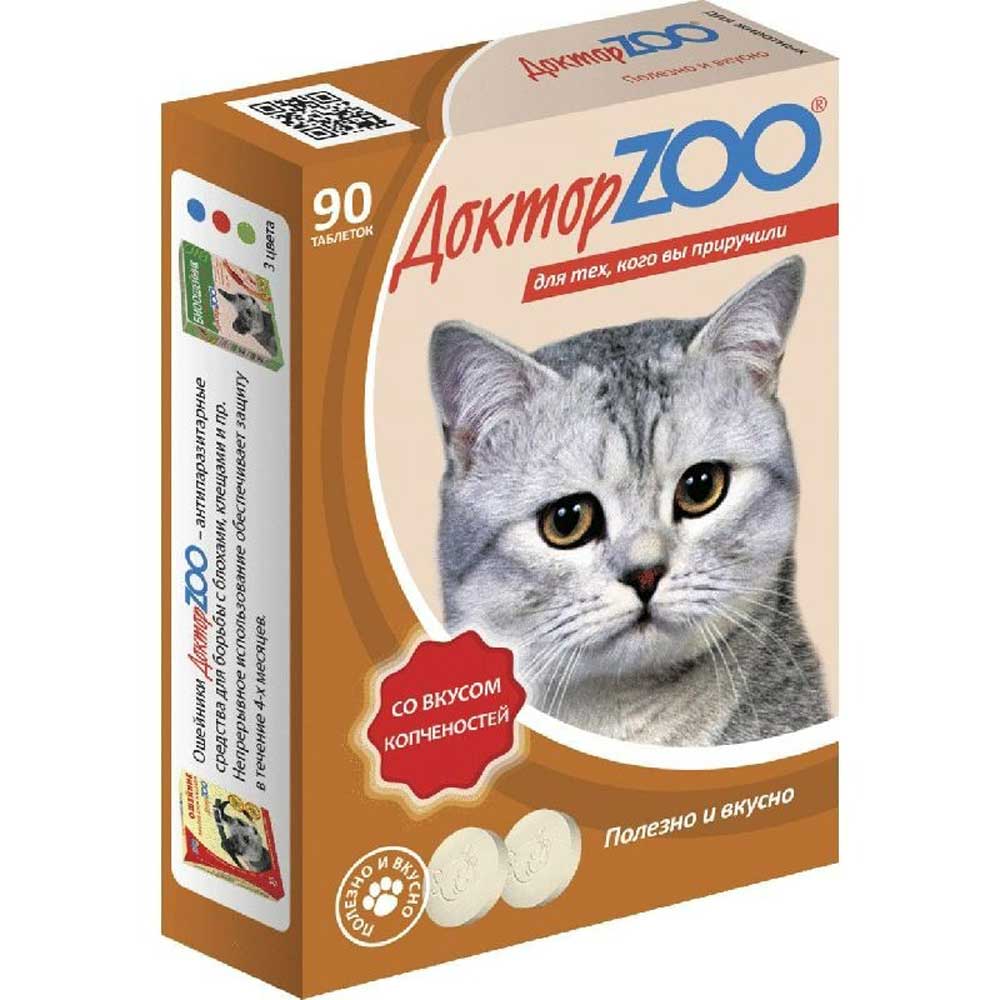Доктор Zoo (Доктор Зоо) Мультивитаминное Лакомство Для Кошек Копчености 90таб