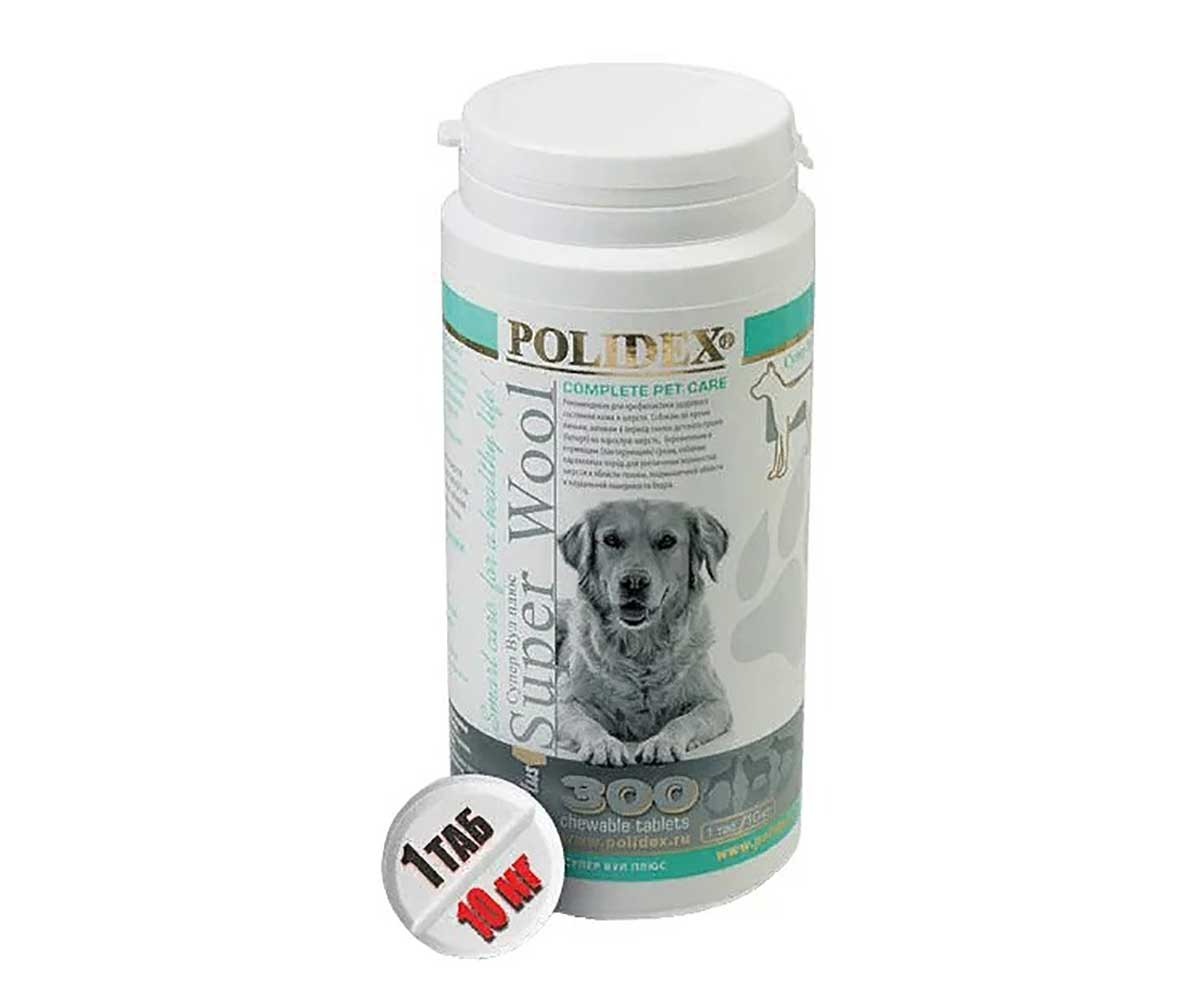 Polidex (Полидэкс) Супер Вул Плюс Super Wool Plus Витаминный Комплекс Для Собак Для Кожи и Шерсти 300т (1т-10кг)