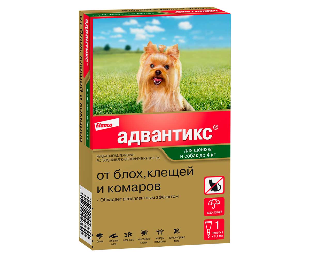 Адвантикс 40 Капли От Блох и Клещей Для Щенков и Собак До 4кг 1-Пипетка Elanco