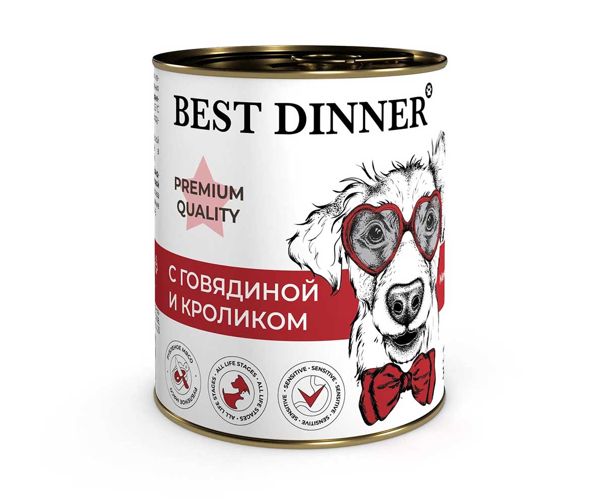 Консервы Best Dinner (Бест Диннер) Для Собак и Щенков Говядина и Кролик  Premium Меню №3 340г