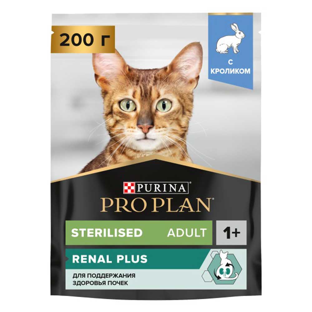 Сухой Корм Pro Plan (ПроПлан) Для Стерилизованных Кошек и Кастрированных Котов Для Поддержания Здоровья Почек Кролик Renal Plus  Sterilised 200г