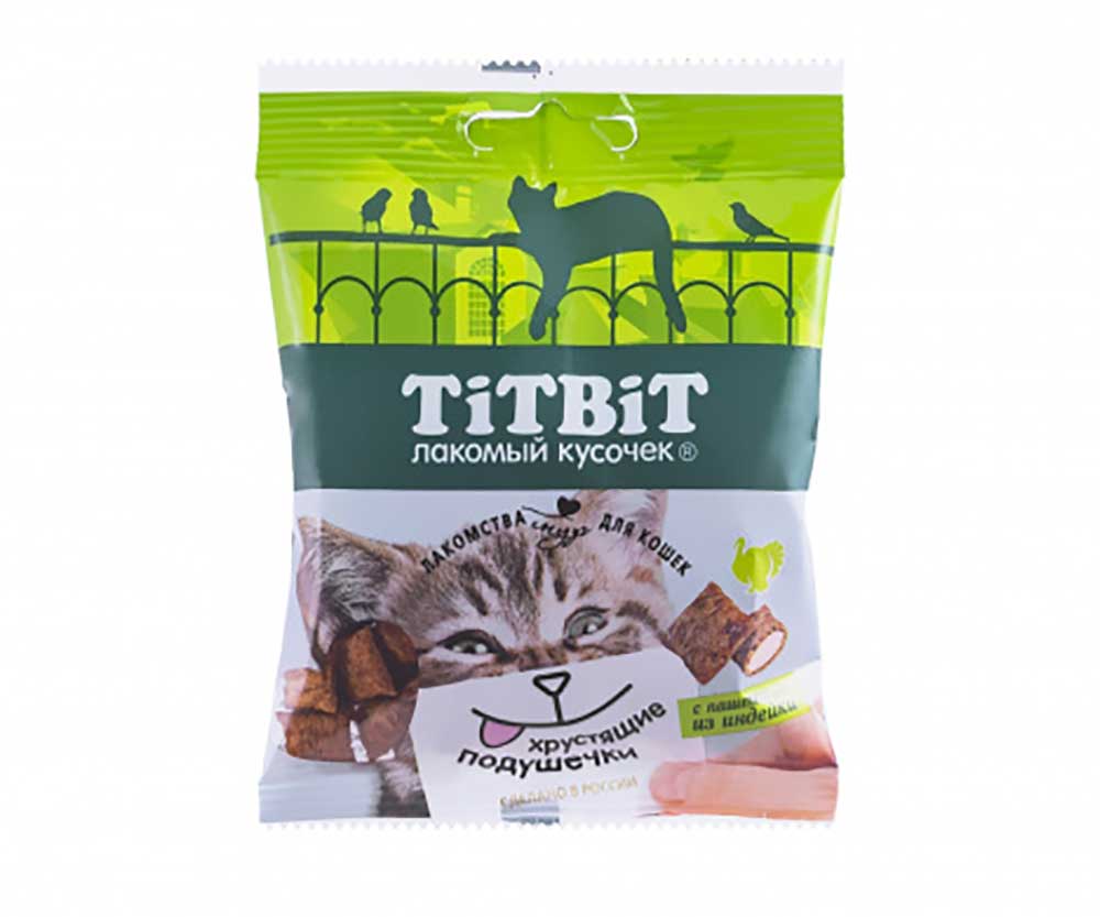 Лакомство Для Кошек TiTBiT (Титбит) Хрустящие Подушечки с Паштетом Из Индейки 30г 3878