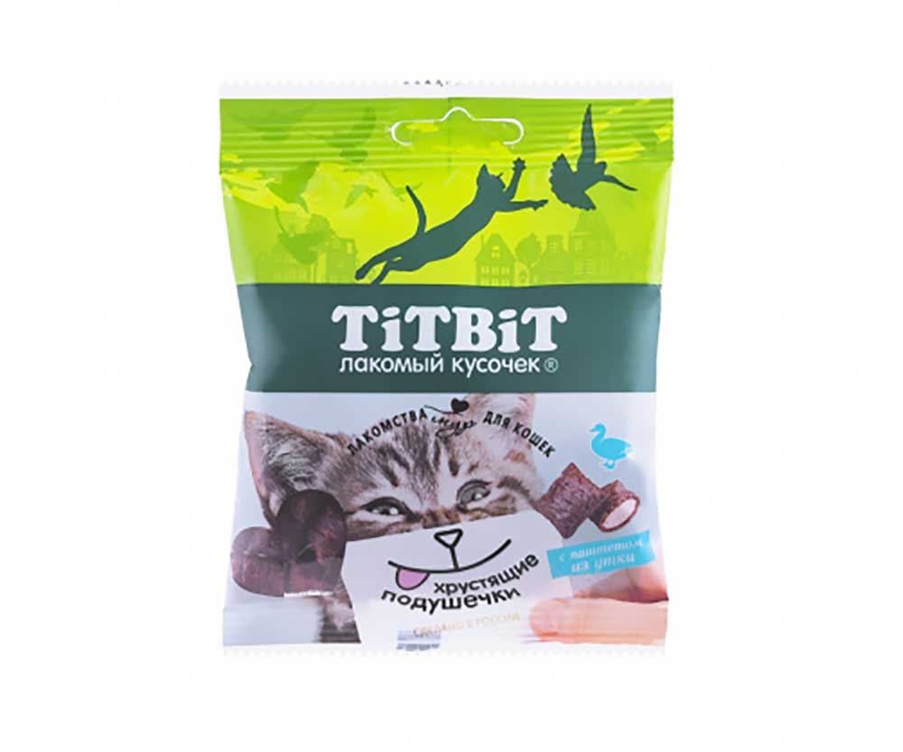 Лакомство Для Кошек TiTBiT (Титбит) Хрустящие Подушечки с Паштетом Из Утки 30г 3908