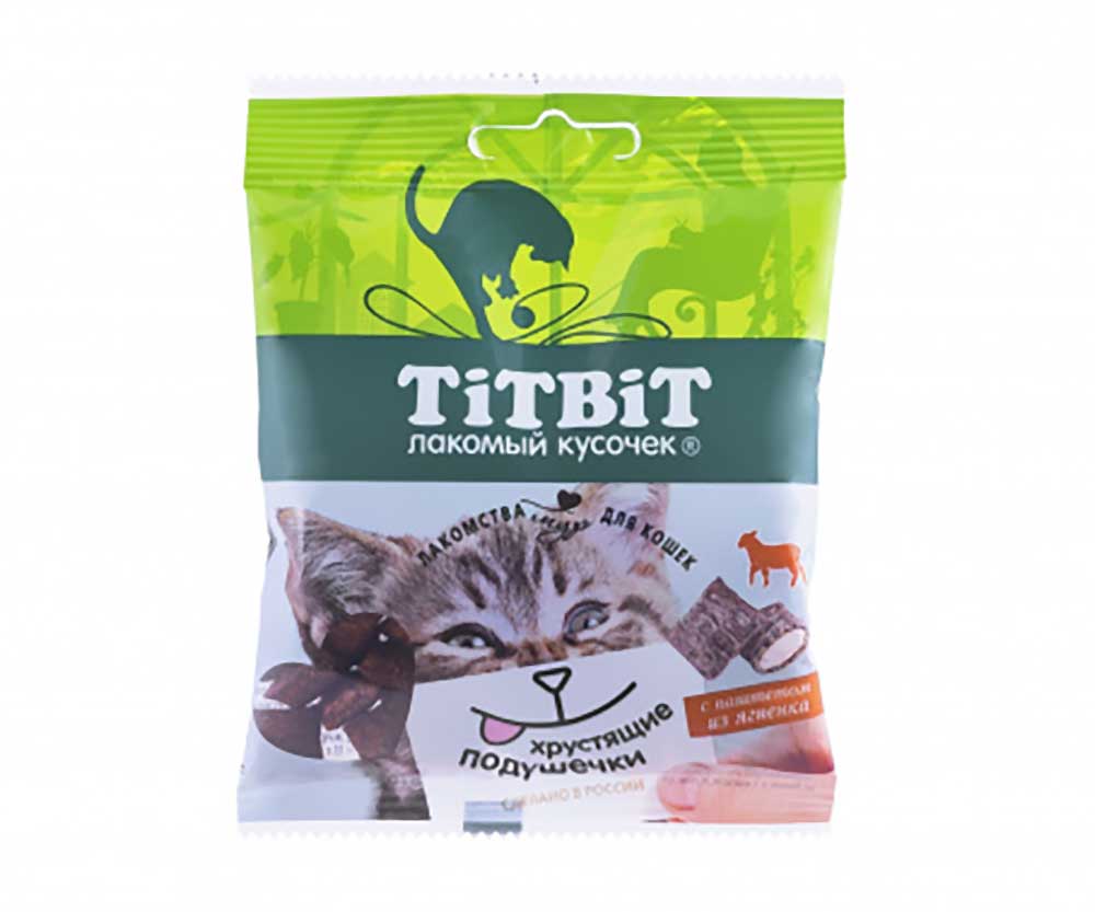 Лакомство Для Кошек TiTBiT (Титбит) Хрустящие Подушечки с Паштетом Из Ягненка 30г 3885
