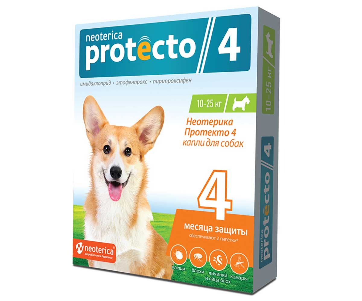 Protecto (Протекто) Капли Для Собак 10-25кг От Блох Клещей и Комаров P303 Neoterica (Неотерика)