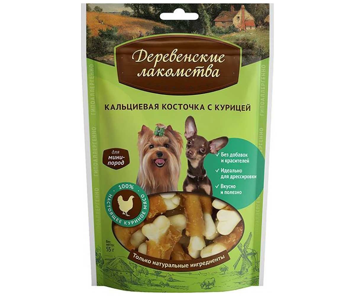 Лакомства Для Собак Мелких Пород Деревенские Лакомства Кальциевая Косточка с Курицей 55г