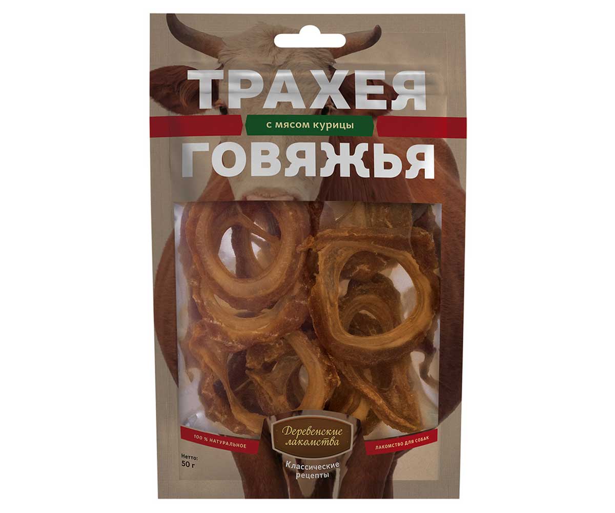 Лакомство Для Собак Деревенские Лакомства Трахея Говяжья с Мясом Курицы 50г