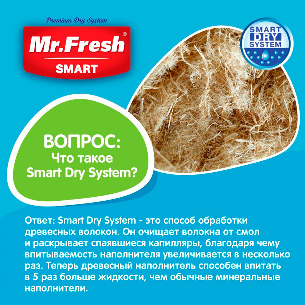 Наполнитель Для Кошачьего Туалета Mr.Fresh (Мистер Фреш) Smart Древесный Комкующийся Для Длинношерстных Кошек 9л F605