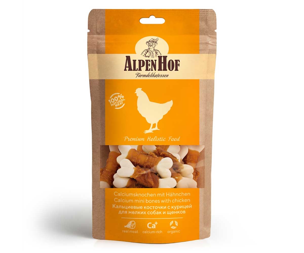 Лакомство Для Собак Мелких Пород и Щенков AlpenHof (Альпенхоф) Кальциевые Косточки Курица 50г A517