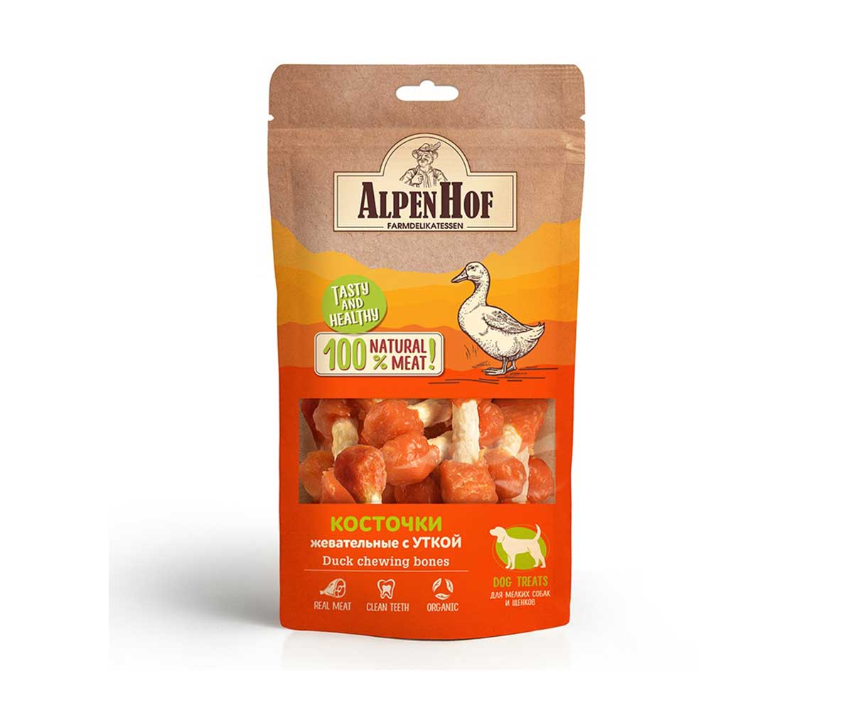 Лакомство Для Собак Мелких Пород и Щенков AlpenHof (Альпенхоф) Жевательные Косточки Утка 50г A514