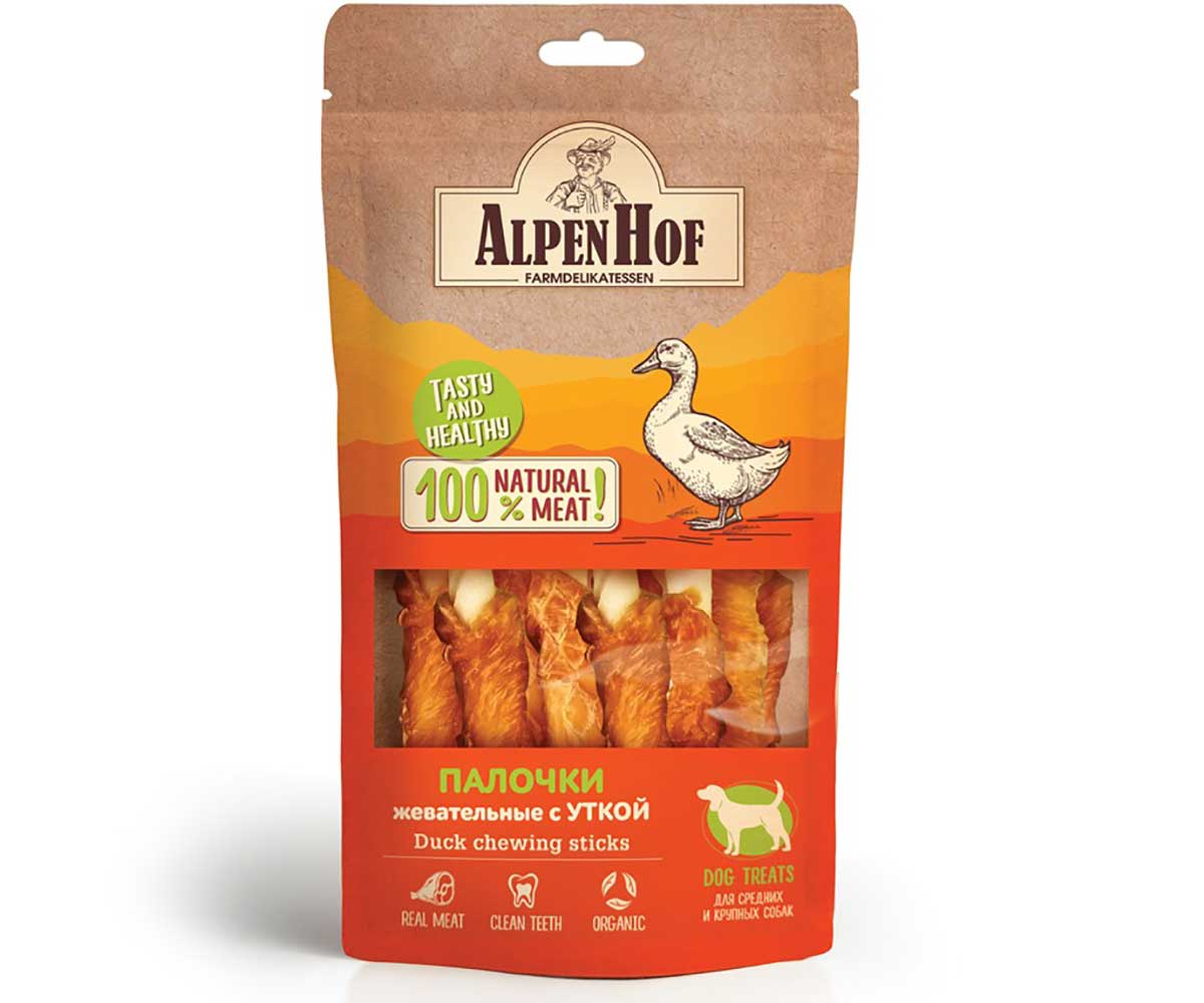 Лакомство Для Собак Средних и Крупных Пород AlpenHof (Альпенхоф) Жевательные Палочки Утка 80г A531