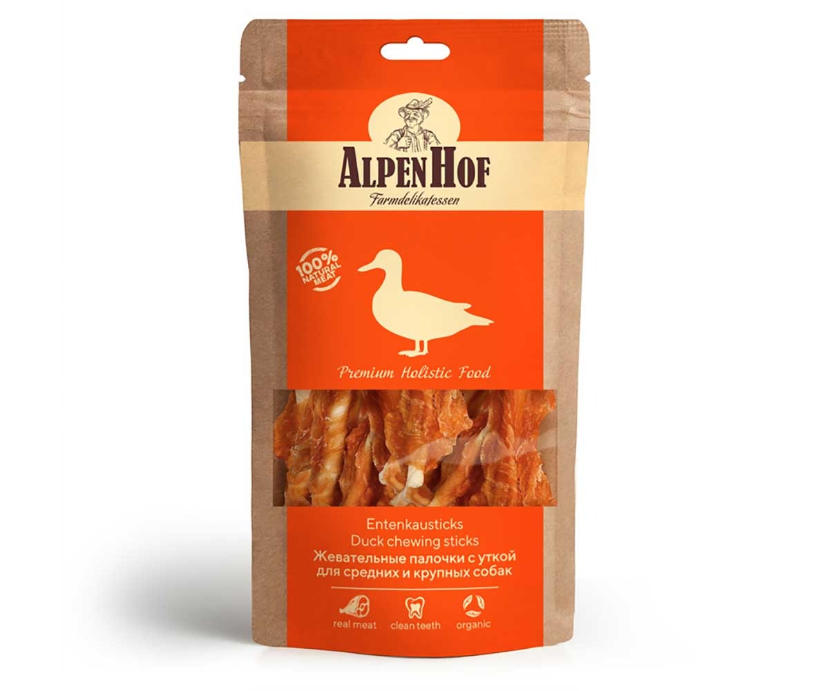 Лакомство Для Собак Средних и Крупных Пород AlpenHof (Альпенхоф) Жевательные Палочки Утка 80г A531