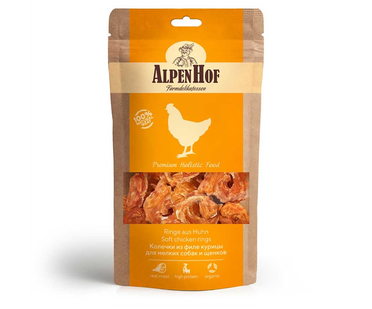 Лакомство Для Собак Мелких Пород и Щенков AlpenHof (Альпенхоф) Колечки Из Филе Курицы 50г А507