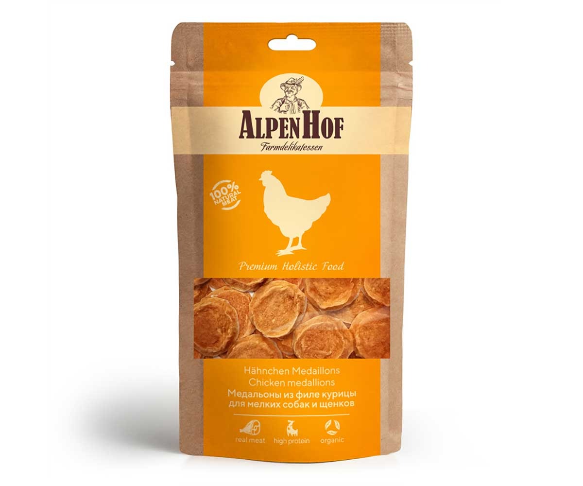 Лакомство Для Собак Мелких Пород и Щенков AlpenHof (Альпенхоф) Медальоны Из Филе Курицы 50г A508