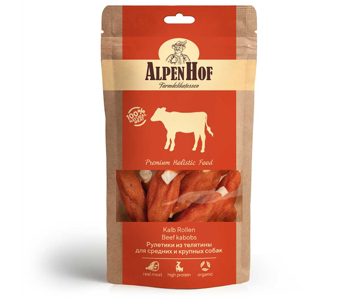 Лакомство Для Собак Средних и Крупных Пород AlpenHof (АльпенХоф) Рулетики Из Телятины 80г A533
