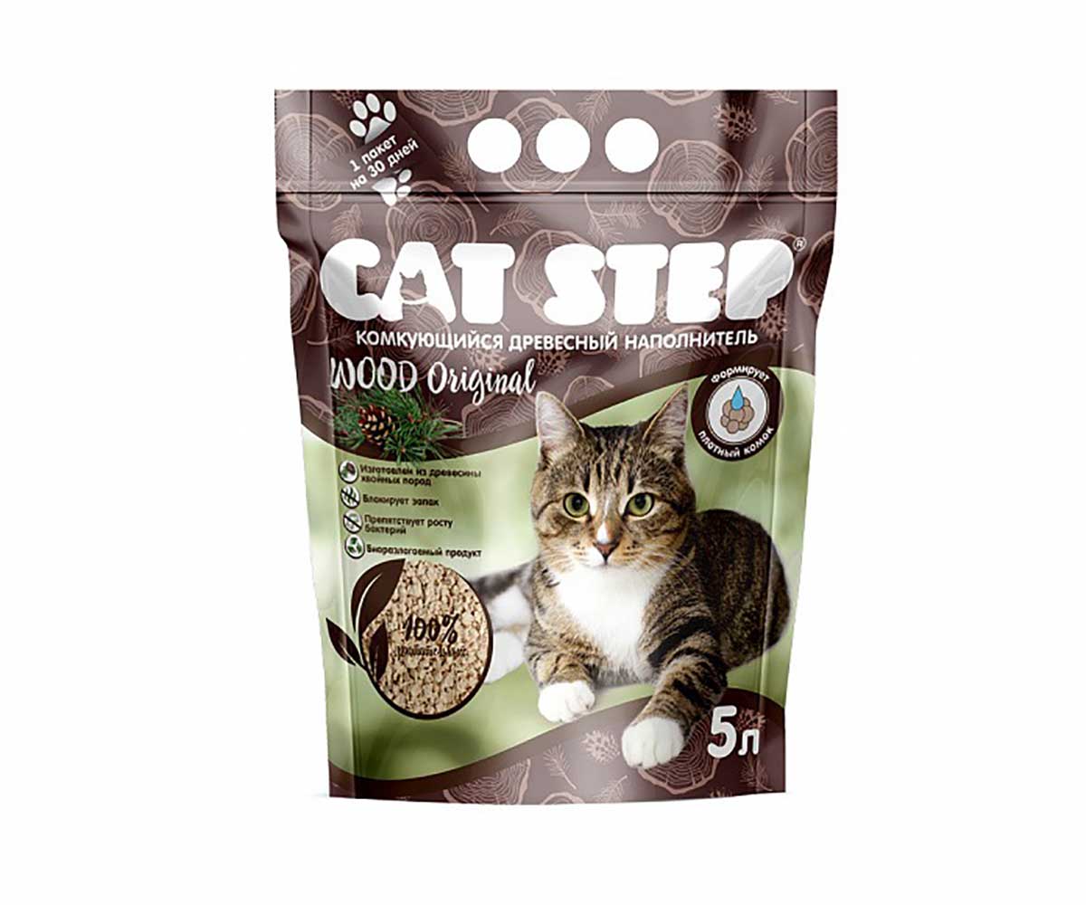 Наполнитель Для Кошачьего Туалета Cat Step (Кэт Степ) Wood Original Комкующийся Растительный 5л