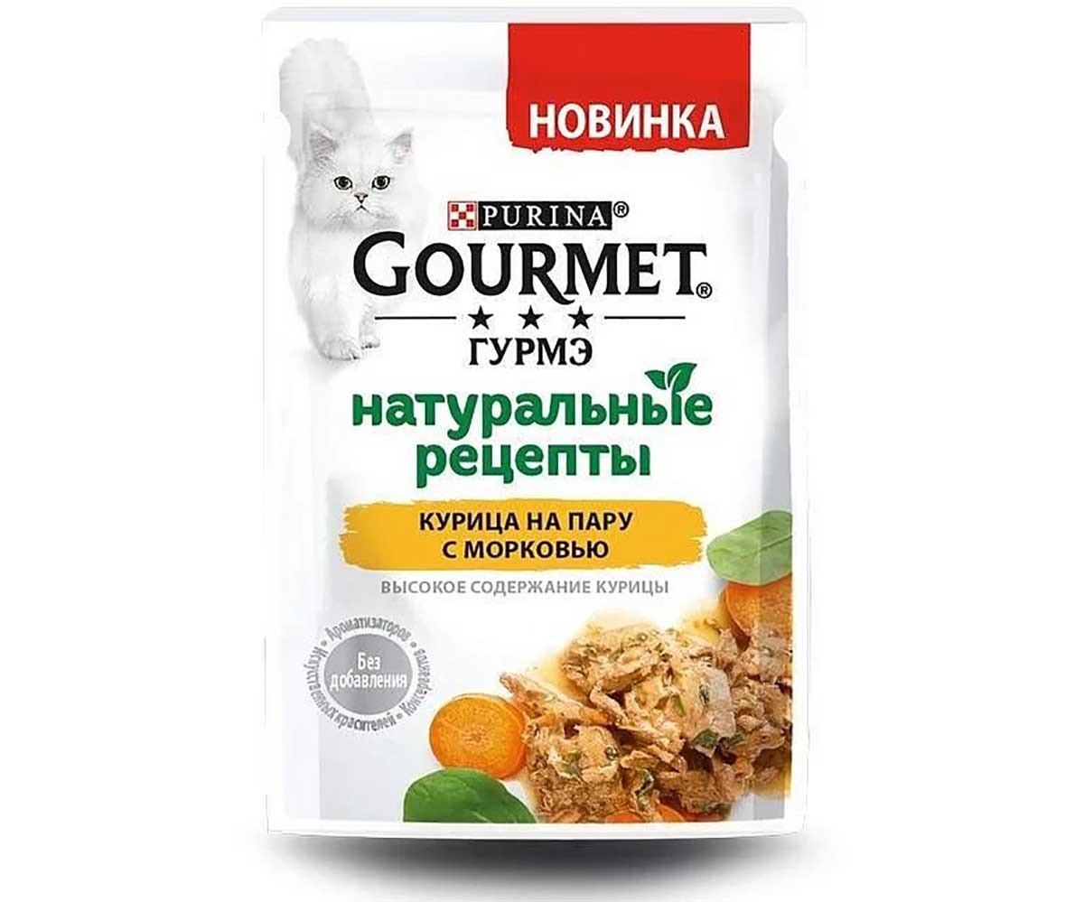 Влажный Корм Гурмэ Для Кошек Натуральные Рецепты Курица и Морковь 75г (1*12)