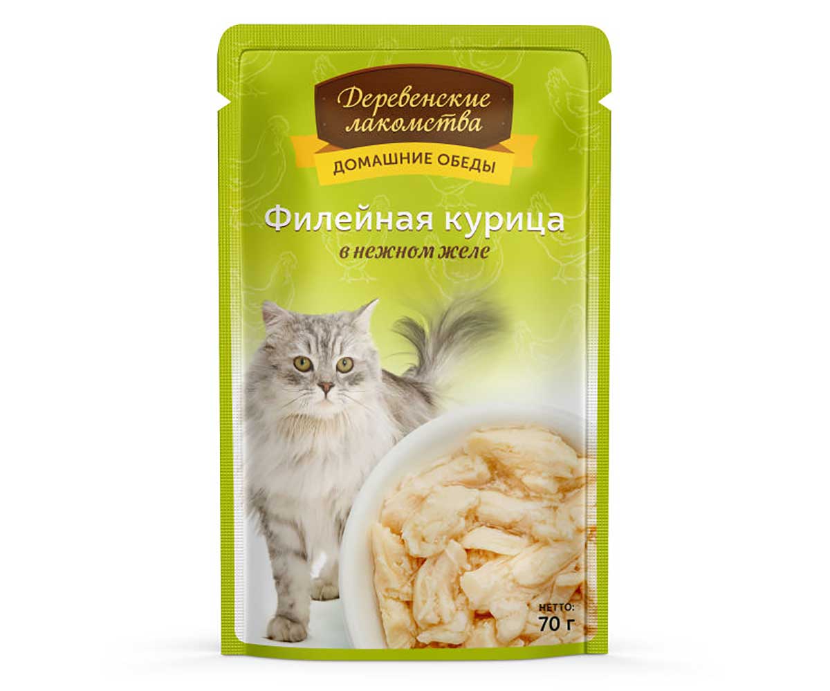 Влажный Корм Деревенские Лакомства Для Кошек Филейная Курица в Желе 70г Пауч 74500615
