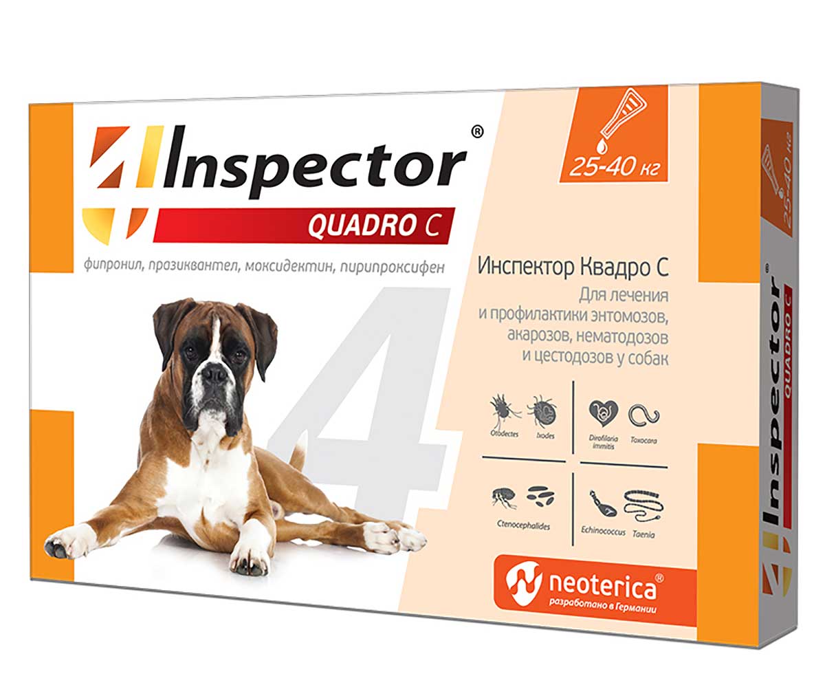 Inspector Quadro (Инспектор Куадро) Капли Против Внешних и Внутренних Паразитов Для Собак 25-40кг  Neoterica (Неотерика) I307