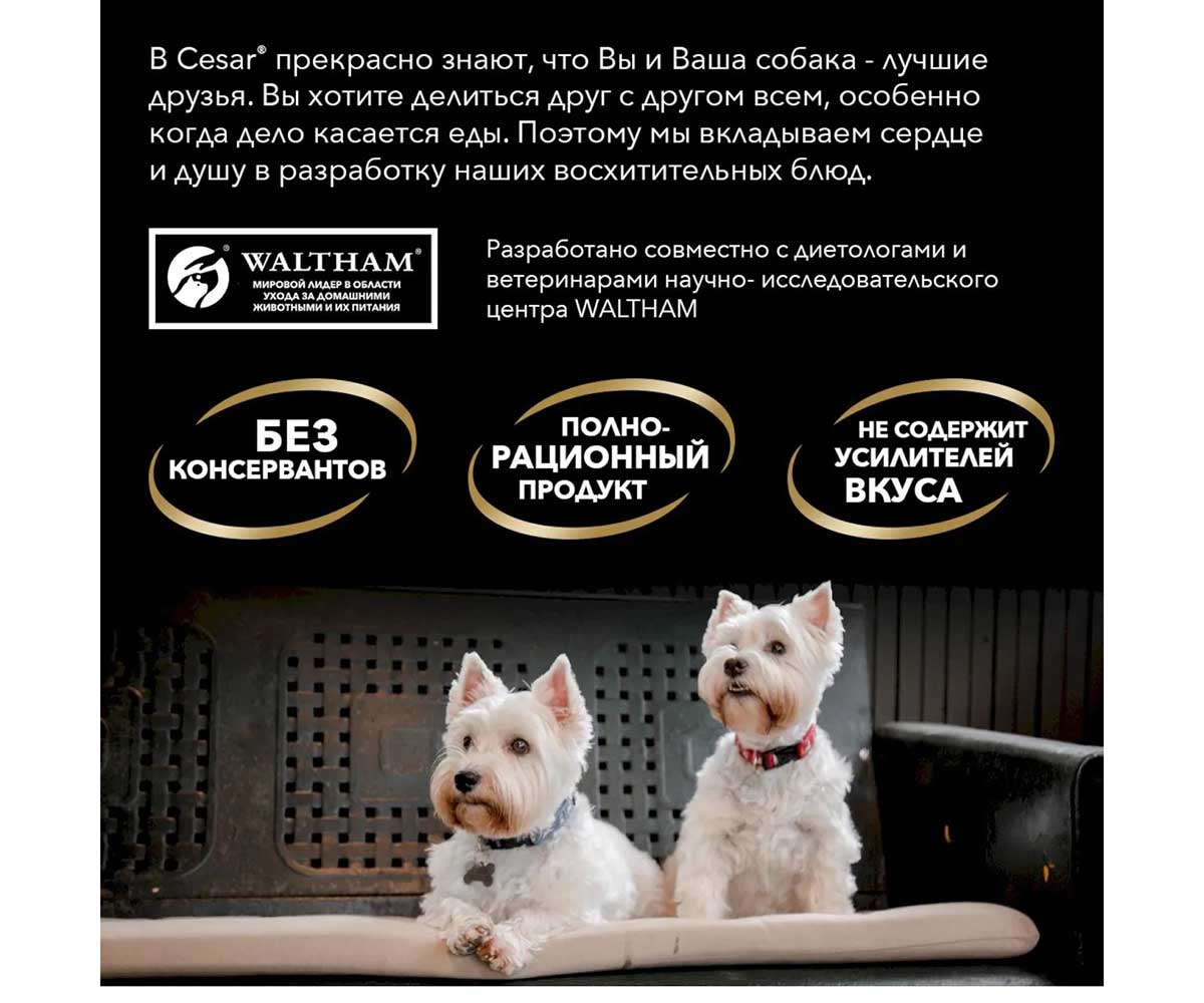 Влажный Корм Cesar (Цезарь) Для Собак Курица и Зеленые Овощи в Соусе 85г (1*28)