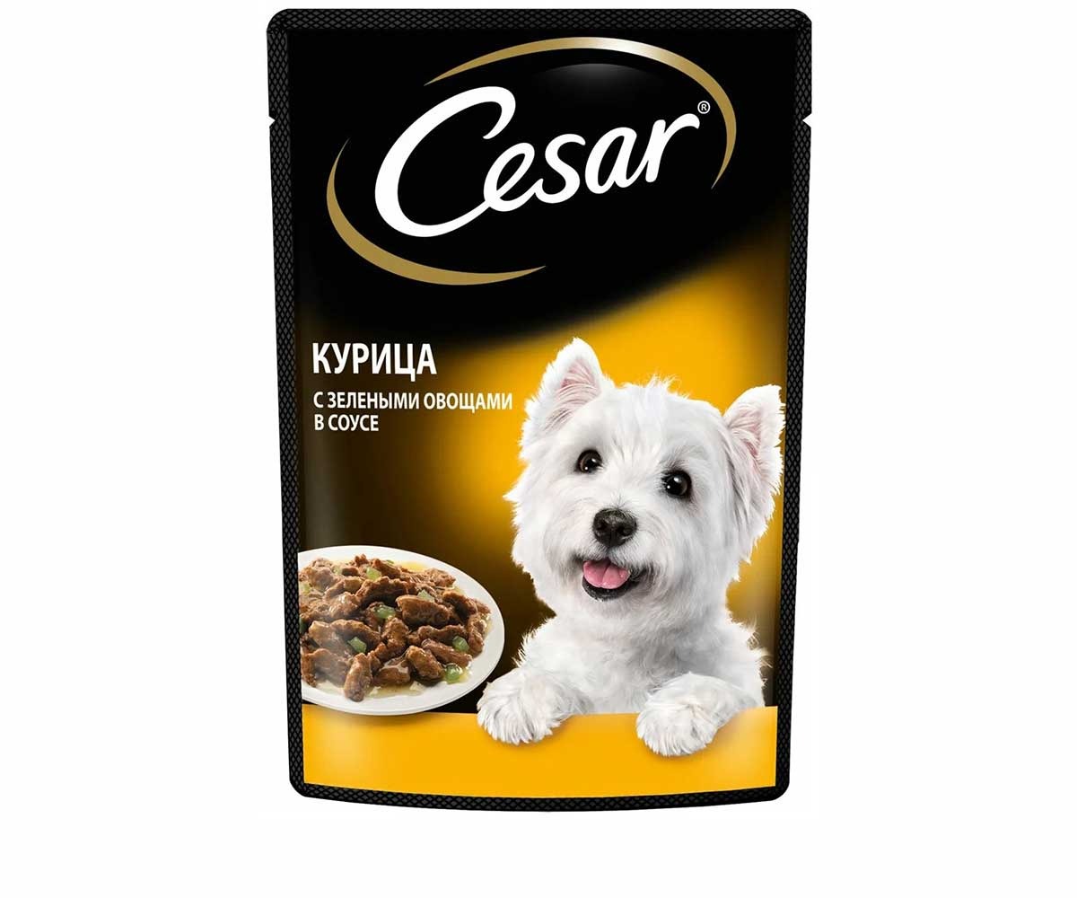 Влажный Корм Cesar (Цезарь) Для Собак Курица и Зеленые Овощи в Соусе 85г (1*28)